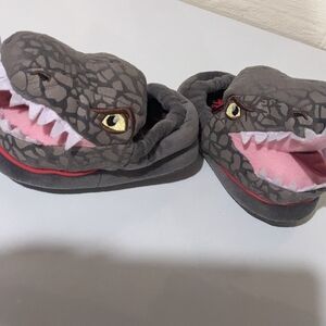 Gray Dinosaur Kids Slippers